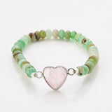 Silver Heart Natural Gemstone Bracelet, Australia Jade Beads Bracelet, Handmade Jewelry ZS0531-2