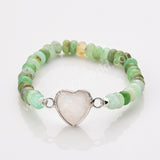 Silver Heart Natural Gemstone Bracelet, Australia Jade Beads Bracelet, Handmade Jewelry ZS0531-2