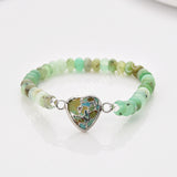 Silver Heart Natural Gemstone Bracelet, Australia Jade Beads Bracelet, Handmade Jewelry ZS0531-2