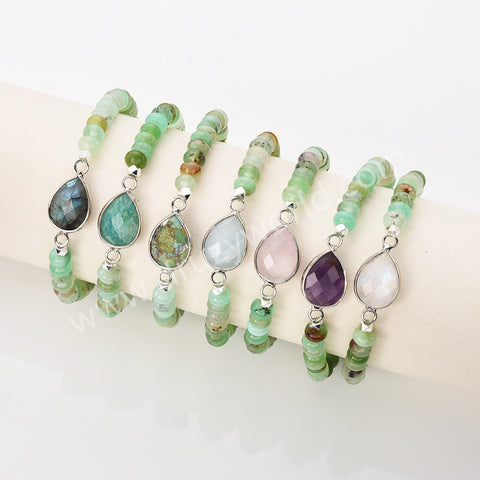 Silver Teardrop Natural Crystal Stone Bracelet, Australia Jade Beads Bracelet, Handmade Jewelry ZS0531-3