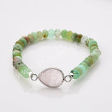 Silver Teardrop Natural Crystal Stone Bracelet, Australia Jade Beads Bracelet, Handmade Jewelry ZS0531-3