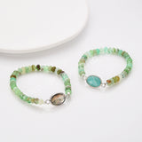 Silver Oval Natural Crystal Stone Beaded Bracelet, Australia Jade Beads, Handmade Boho Jewelry ZS0531-4