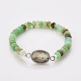 Silver Oval Natural Crystal Stone Beaded Bracelet, Australia Jade Beads, Handmade Boho Jewelry ZS0531-4