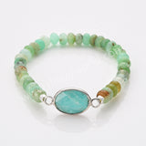 Silver Oval Natural Crystal Stone Beaded Bracelet, Australia Jade Beads, Handmade Boho Jewelry ZS0531-4