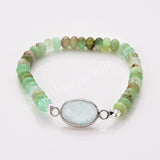 Silver Oval Natural Crystal Stone Beaded Bracelet, Australia Jade Beads, Handmade Boho Jewelry ZS0531-4