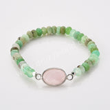 Silver Oval Natural Crystal Stone Beaded Bracelet, Australia Jade Beads, Handmade Boho Jewelry ZS0531-4