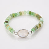 Silver Oval Natural Crystal Stone Beaded Bracelet, Australia Jade Beads, Handmade Boho Jewelry ZS0531-4