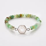 Silver Hexagon Natural Moonstone Stone Beaded Bracelet, Australia Jade Beads, Handmade Boho Jewelry ZS0531-5