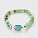 Silver Small Hexagon Natural Stone Beaded Bracelet, Australia Jade Beads, Handmade Boho Jewelry ZS0531-6