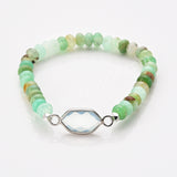 Silver Small Hexagon Natural Stone Beaded Bracelet, Australia Jade Beads, Handmade Boho Jewelry ZS0531-6