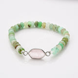 Silver Small Hexagon Natural Stone Beaded Bracelet, Australia Jade Beads, Handmade Boho Jewelry ZS0531-6