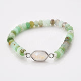 Silver Small Hexagon Natural Stone Beaded Bracelet, Australia Jade Beads, Handmade Boho Jewelry ZS0531-6