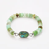 Silver Small Hexagon Natural Stone Beaded Bracelet, Australia Jade Beads, Handmade Boho Jewelry ZS0531-6