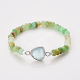 Silver Triangle Natural Gemstones Beaded Bracelet, Australia Jade Beads, Handmade Bracelet ZS0531-7