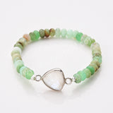 Silver Triangle Natural Gemstones Beaded Bracelet, Australia Jade Beads, Handmade Bracelet ZS0531-7