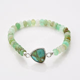 Silver Triangle Natural Gemstones Beaded Bracelet, Australia Jade Beads, Handmade Bracelet ZS0531-7