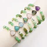 Silver Triangle Natural Gemstones Beaded Bracelet, Australia Jade Beads, Handmade Bracelet ZS0531-7