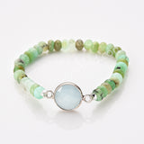 Silver Round Crystal & Australia Jade Beads Bracelet, Handmade Gemstone Bracelet ZS0531-8