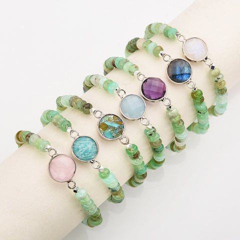 Silver Round Crystal & Australia Jade Beads Bracelet, Handmade Gemstone Bracelet ZS0531-8