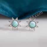 Silver Plated Natural Larimar CZ Astral Star Stud Earrings, Boho Gemstone Jewelry ZS0546