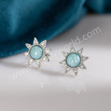 Silver Plated Natural Larimar CZ Astral Star Stud Earrings, Boho Gemstone Jewelry ZS0546