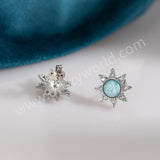 Silver Plated Natural Larimar CZ Astral Star Stud Earrings, Boho Gemstone Jewelry ZS0546