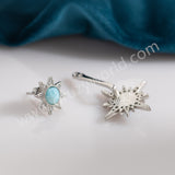 Natural Larimar Studs Earring, Silver Plated Double Star CZ Micro Pave, Boho Gemstone Jewelry ZS0547