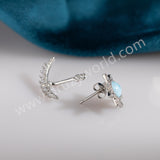 Silver Plated Natural Larimar CZ Astral Star Moon Stud Earrings, Boho Gemstone Jewelry ZS0548