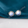Round Silver Plated Natural Moonstone Studs Earring, White Crystal Jewelry ZS0551