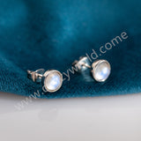 Round Silver Plated Natural Moonstone Studs Earring, White Crystal Jewelry ZS0551
