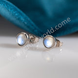 Round Silver Plated Natural Moonstone Studs Earring, White Crystal Jewelry ZS0551