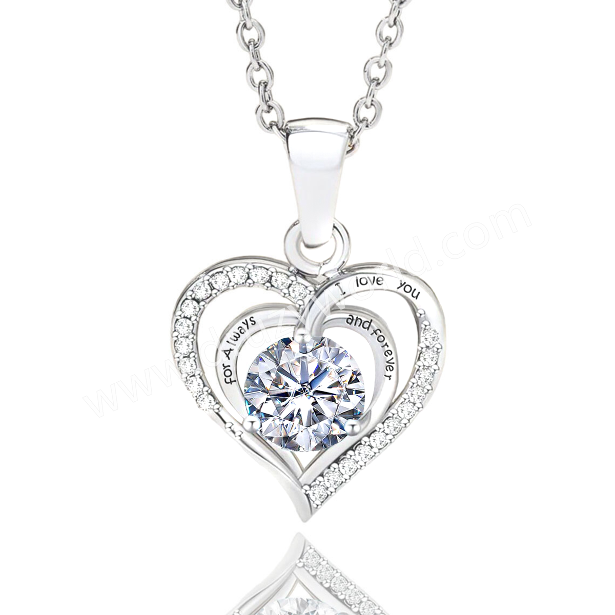 1 CT - Forever Love Heart Round Brilliant Cut Moissanite Diamond Necklace, 925 Sterling Silver April Birthstone Necklace, Gift For Her For Women MNK022