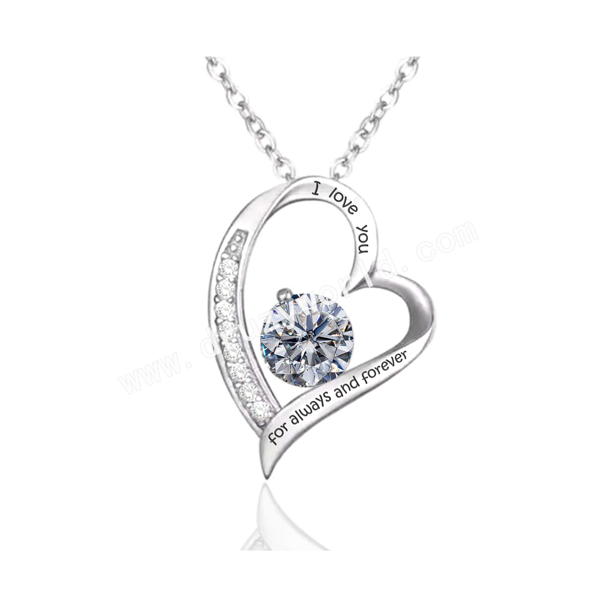 1 CT - Forever Love Heart Round Brilliant Cut Moissanite Necklace, 925 Sterling Silver April Birthstone Necklace For Women MNK024