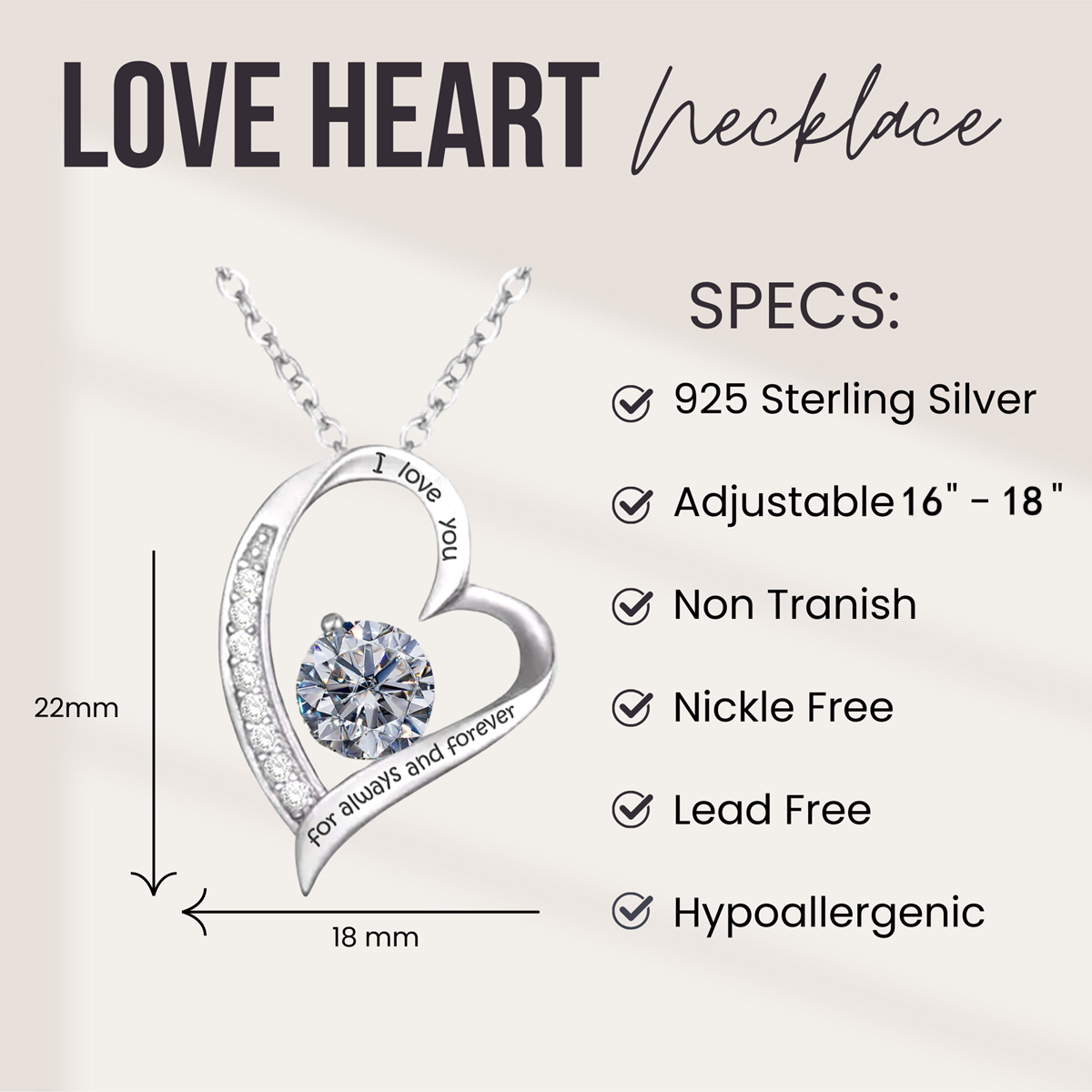 1 CT - Forever Love Heart Round Brilliant Cut Moissanite Necklace, 925 Sterling Silver April Birthstone Necklace For Women MNK024