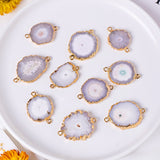 Gold Plated Natural White Solar Quartz Connector Double Loops For Jewelry Making G0225