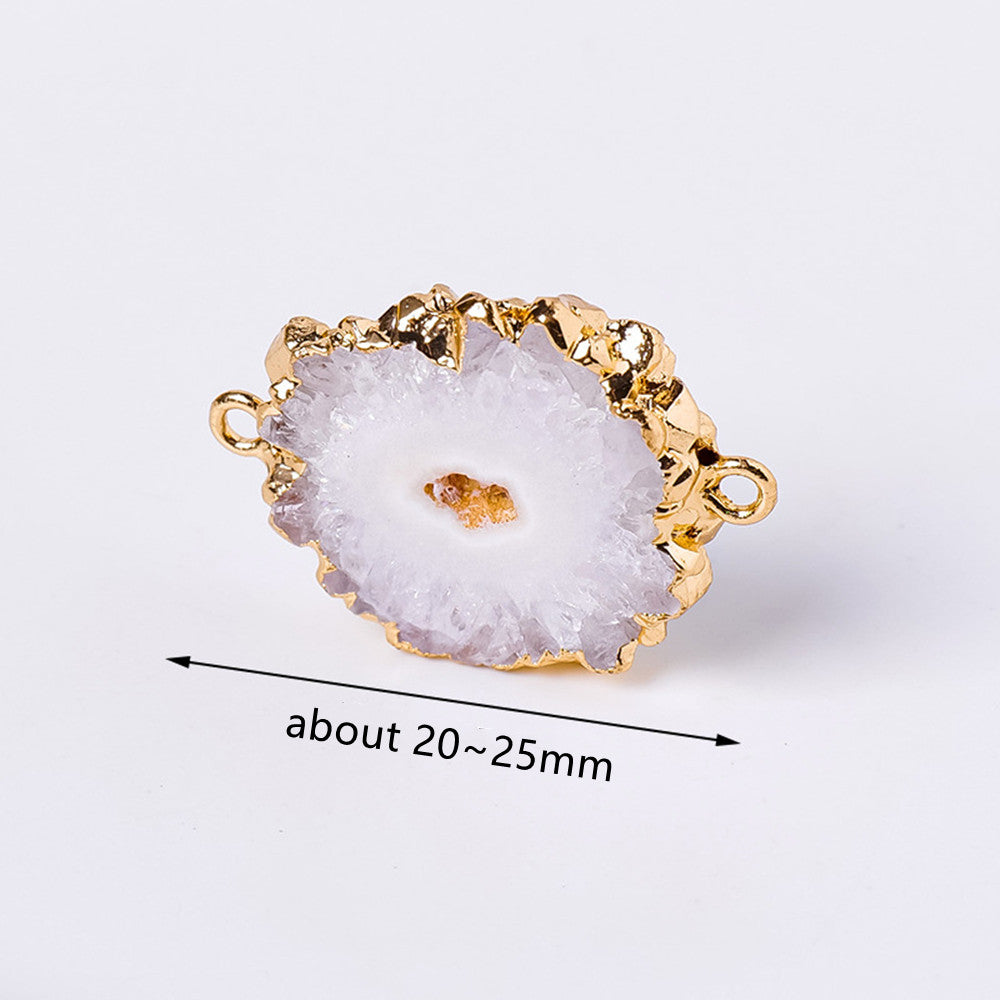 Gold Plated Natural White Solar Quartz Connector Double Loops For Jewelry Making G0225