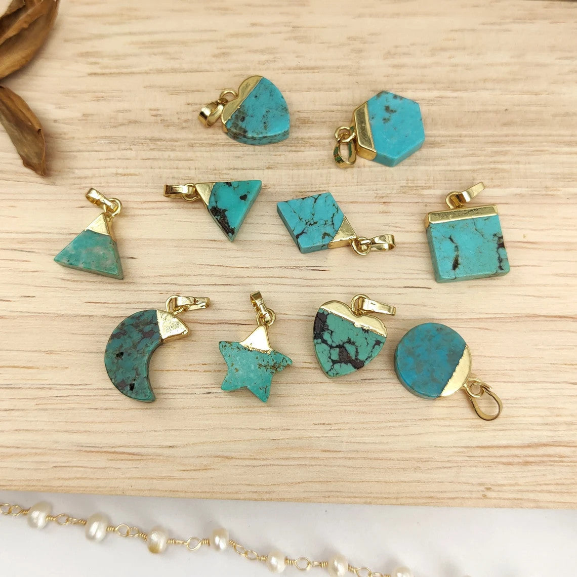 Multi Shapes Natural Turquoise Gemstone Pendant in Gold Plated, For Jewelry Making G2076