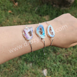 Silver Titanium AB Color Druzy Geode Slice Bracelet, Slider Adjustable Box Chain, Agate Drusy Jewelry S1453-B