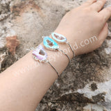 Silver Titanium AB Color Druzy Geode Slice Bracelet, Slider Adjustable Box Chain, Agate Drusy Jewelry S1453-B