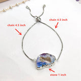 Silver Titanium AB Color Druzy Geode Slice Bracelet, Slider Adjustable Box Chain, Agate Drusy Jewelry S1453-B