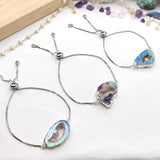 Silver Titanium AB Color Druzy Geode Slice Bracelet, Slider Adjustable Box Chain, Agate Drusy Jewelry S1453-B