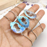 Silver Titanium AB Color Druzy Geode Slice Bracelet, Slider Adjustable Box Chain, Agate Drusy Jewelry S1453-B