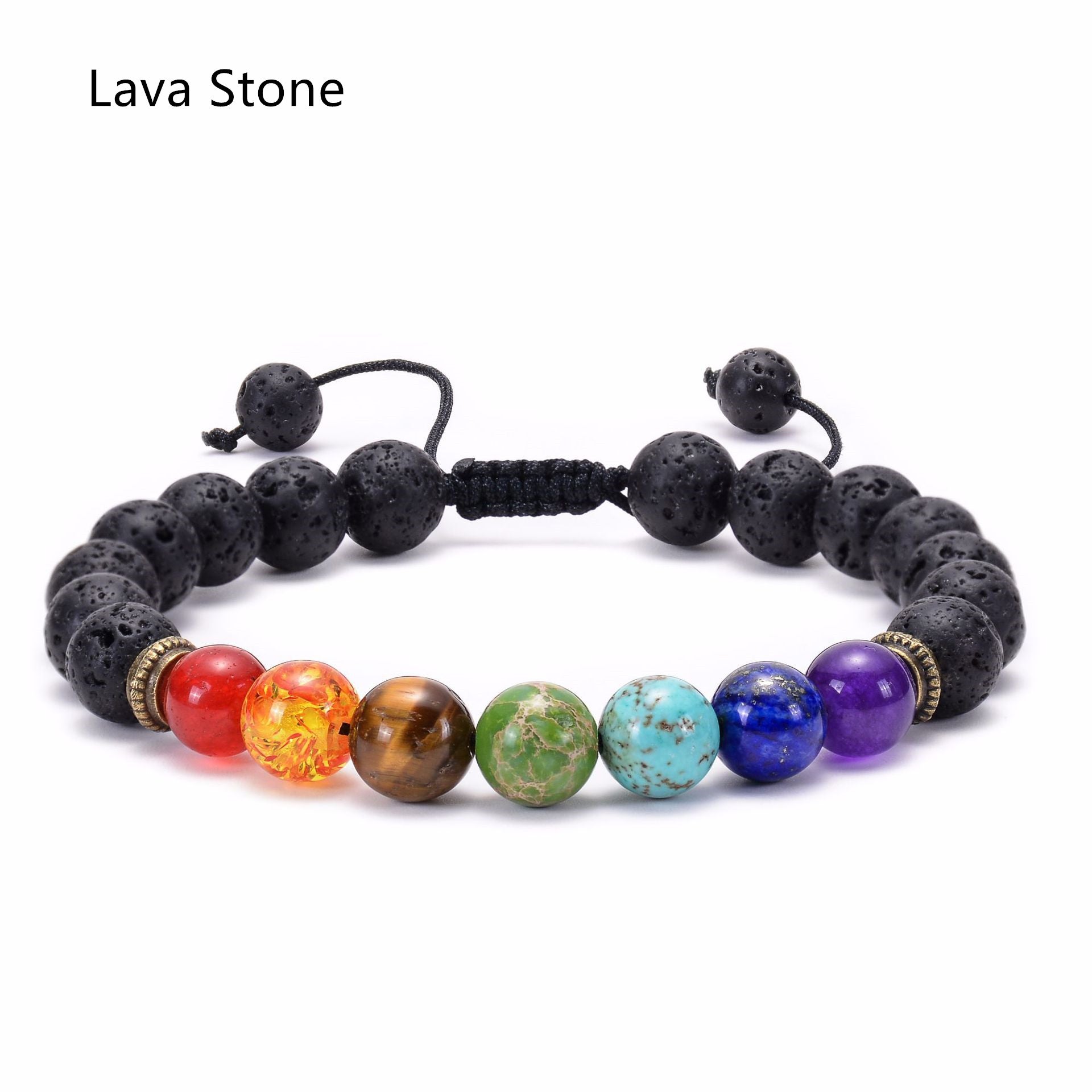 Lava Stone Seven Color Chakra Stone Beads Bracelet Natural Agate Frosted Volcano Stone Yoga Bracelet Jewelry AL533