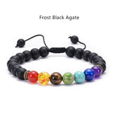 Lava Stone Seven Color Chakra Stone Beads Bracelet Natural Agate Frosted Volcano Stone Yoga Bracelet Jewelry AL533