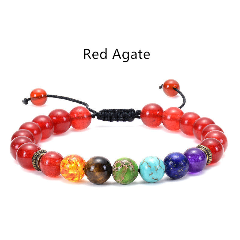 Lava Stone Seven Color Chakra Stone Beads Bracelet Natural Agate Frosted Volcano Stone Yoga Bracelet Jewelry AL533