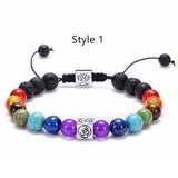 Lava Stone Seven Color Chakra Stone Beads Bracelet Natural Agate Frosted Volcano Stone Yoga Bracelet Jewelry AL533