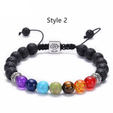 Lava Stone Seven Color Chakra Stone Beads Bracelet Natural Agate Frosted Volcano Stone Yoga Bracelet Jewelry AL533