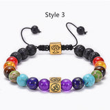 Lava Stone Seven Color Chakra Stone Beads Bracelet Natural Agate Frosted Volcano Stone Yoga Bracelet Jewelry AL533