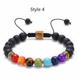 Lava Stone Seven Color Chakra Stone Beads Bracelet Natural Agate Frosted Volcano Stone Yoga Bracelet Jewelry AL533