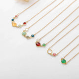 16" Round Multi Faceted Gemstone Necklace, Gold Plated Bezel, Healing Crystal Necklace, Birthstone Necklace, Wholesale Jewelry BT022